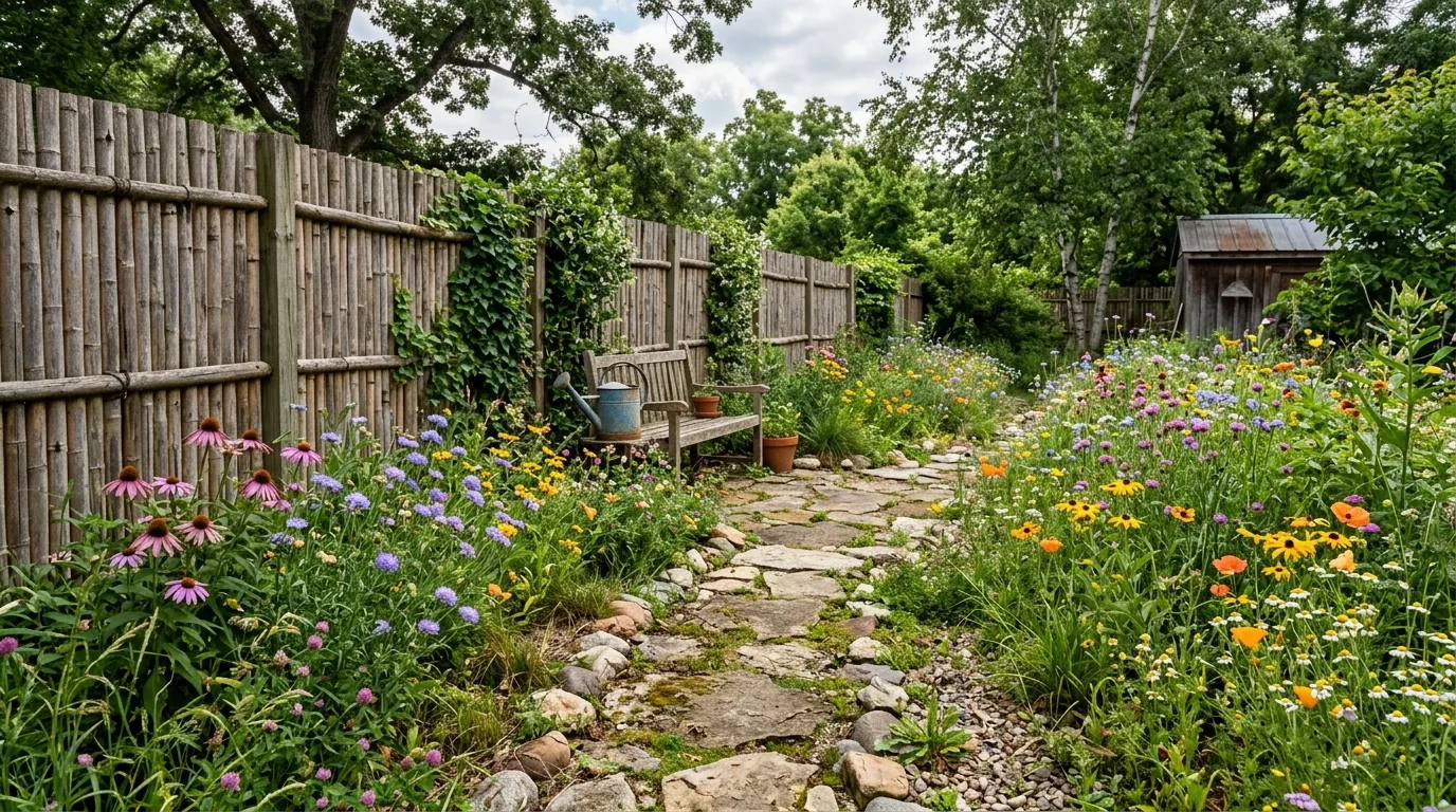 Rustic Backyard With Bamboo Fence